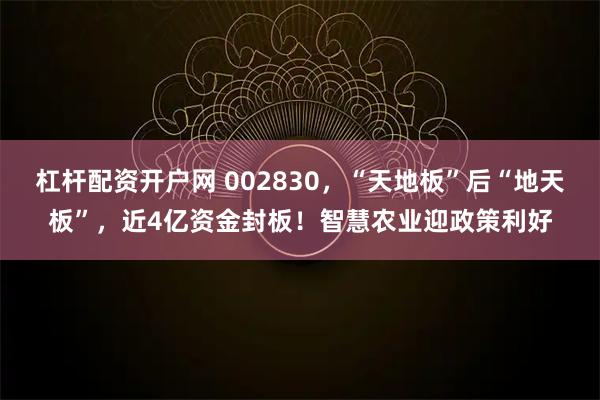 杠杆配资开户网 002830，“天地板”后“地天板”，近4亿资金封板！智慧农业迎政策利好